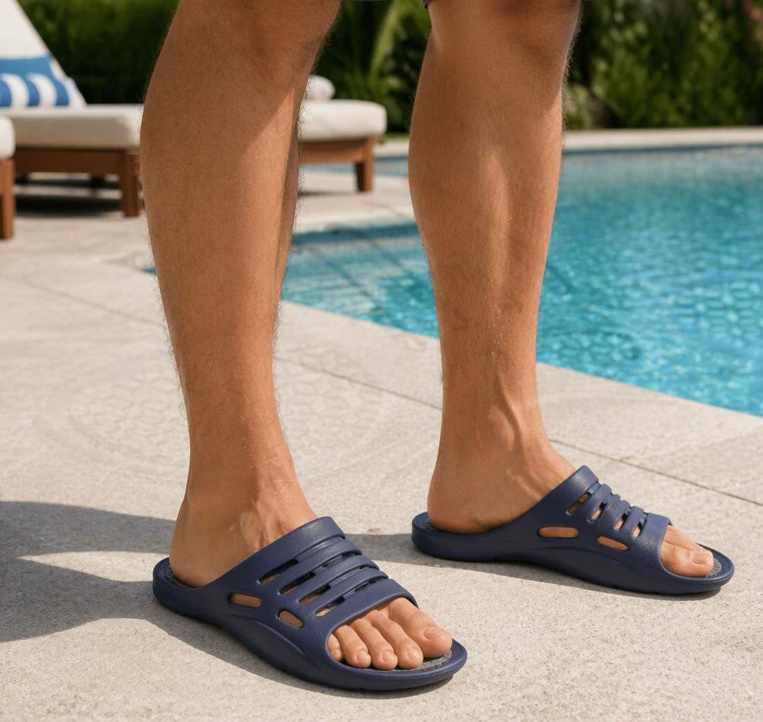 Mens Sliders Lightweight Slip On Pool Slides Bathroom Shower EVA Slippers Backless Beach Flip Flops Sports Leisure Mule Sandals