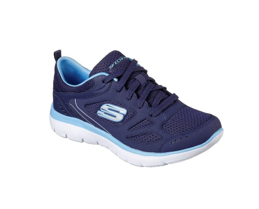 Skechers Women's Lace Up Low-Top Sneakers Skech-Flex Memory Foam Insole Navy Blue