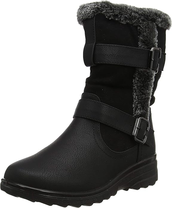 Cushion Walk Womens Thermal Fur Lined Winter Boots Lightweight Flexible Zip Up Buckle Feature Ladies Boots