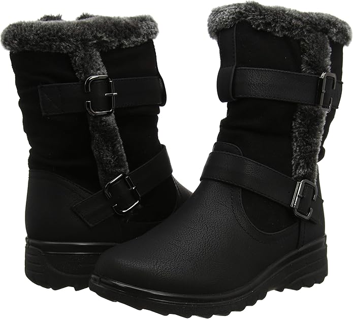 Cushion Walk Womens Thermal Fur Lined Winter Boots Lightweight Flexible Zip Up Buckle Feature Ladies Boots