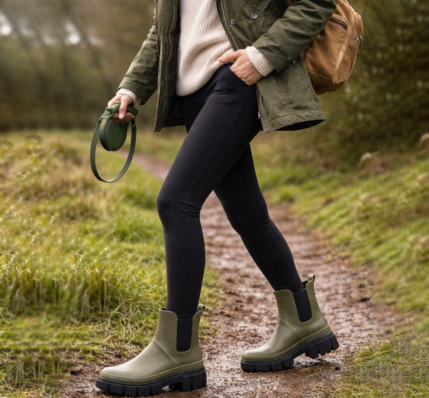 Womens Waterproof Wellies Platform Ankle Boots Chunky Sole Wellingtons Ladies Slip On Short Fashion Wellie Chelsea Rain Boots