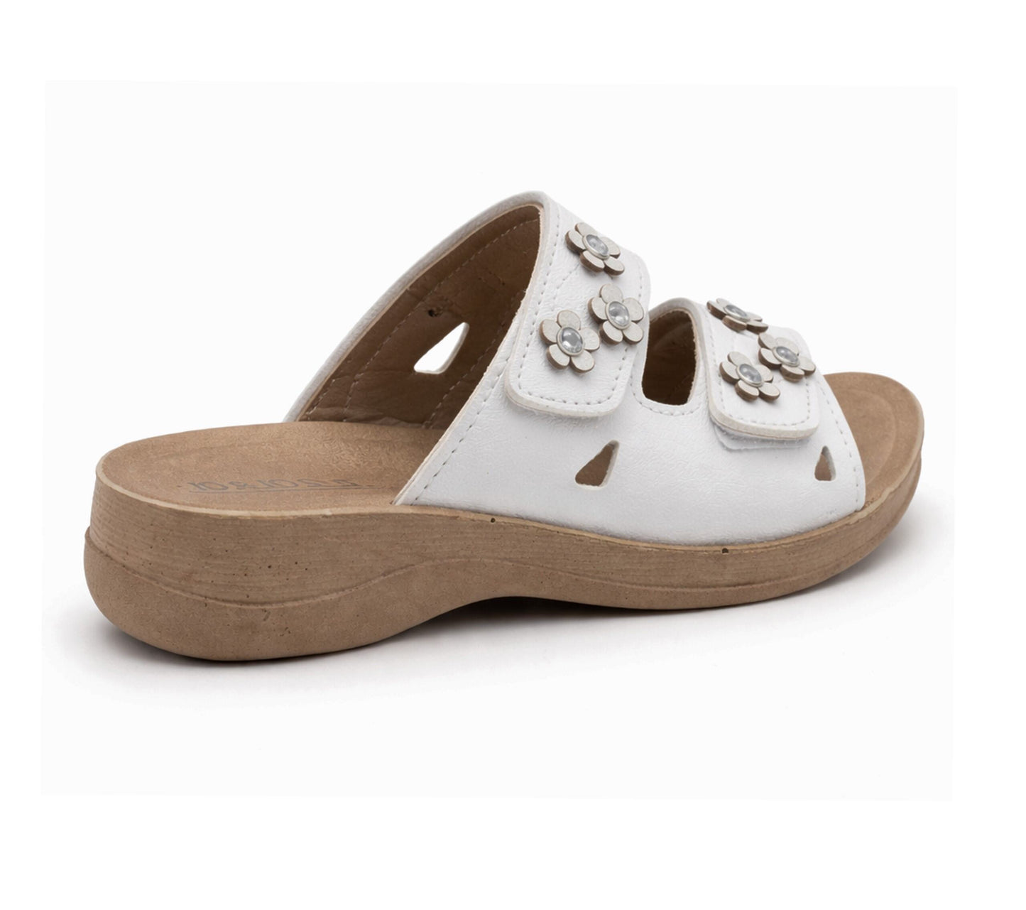 Womens Backless Sandals Touch Fasten Slip On Low Wedge Open Toe Mules Summer Fashion Beach Slides Flip Flops