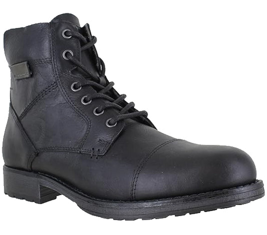 Mens Black Leather Lace Up Boots High Top Zip Up Biker Boots