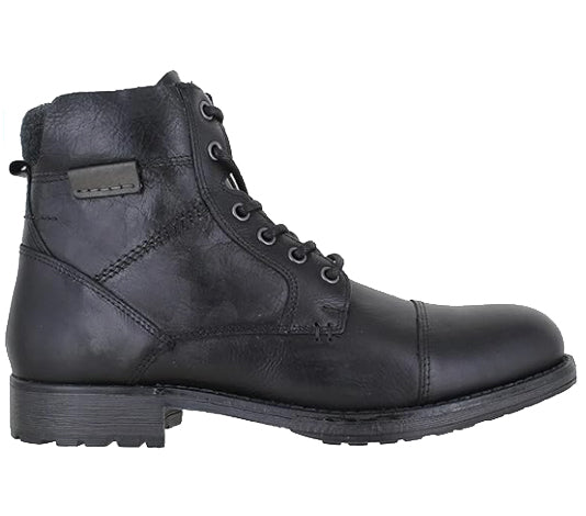 Mens Black Leather Lace Up Boots High Top Zip Up Biker Boots