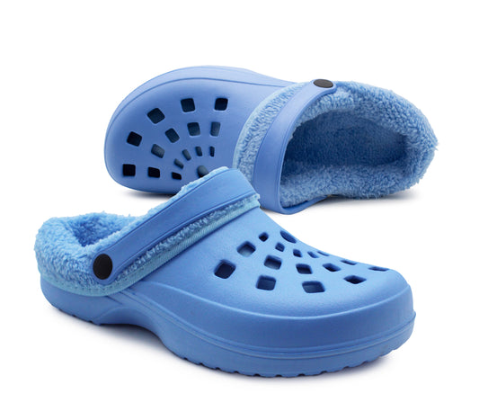 Womens Clogs Warm Fur Lined Thermal Garden Clogs Lightweight EVA Slip On Slippers Kitchen Nurse Indoor House Shoes Sandals Blue