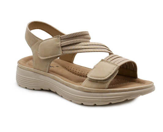 Womens Touch Fasten Sandals Lightweight Low Wedge Flat Slip On Open Toe Elastic Slingbacks Ladies Summer Casual Fashion Sandals Beige