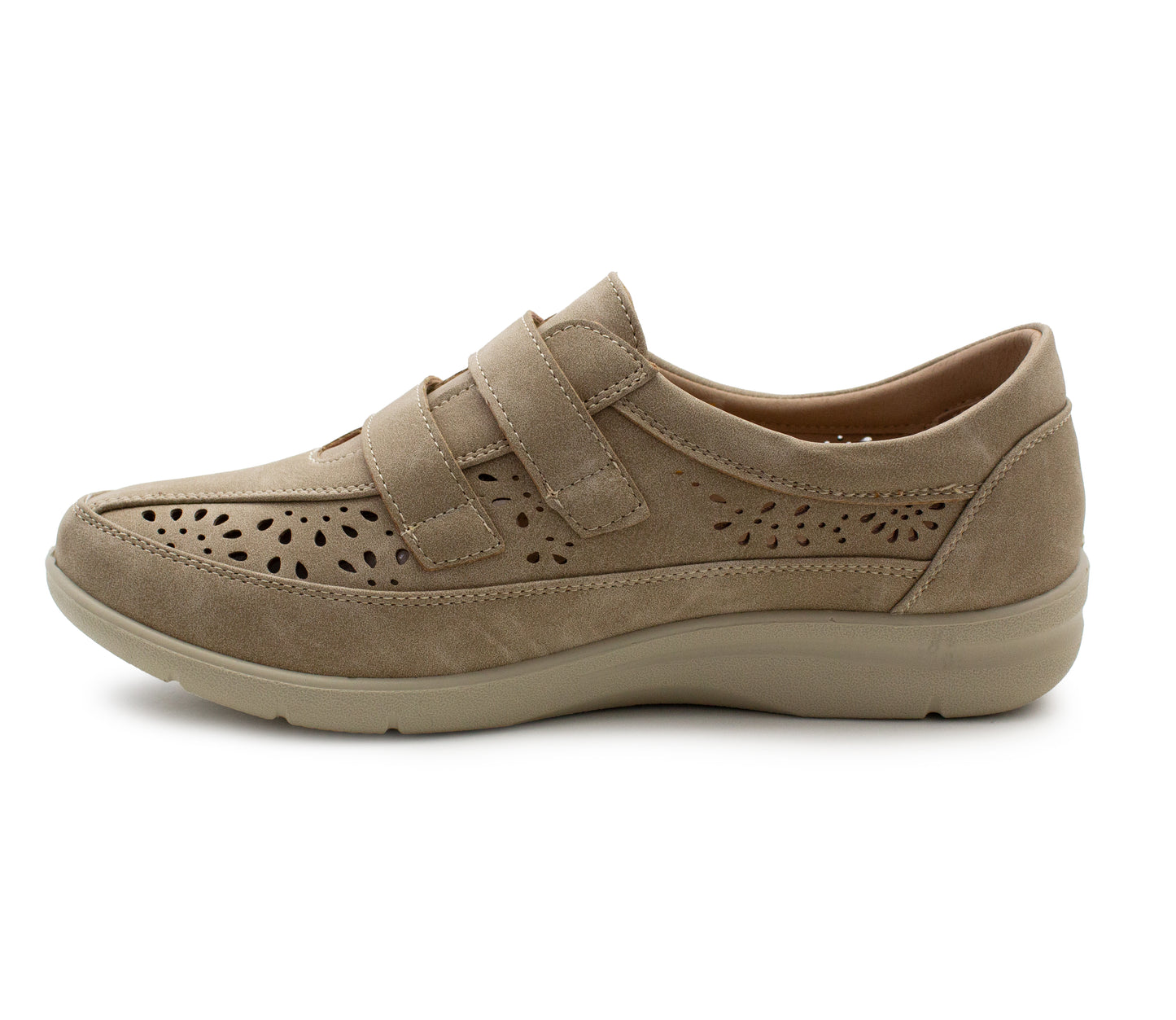 Womens Touch Fasten Loafers Flat Ladies Casual Breathable Office Nurse Pumps Shoes Beige
