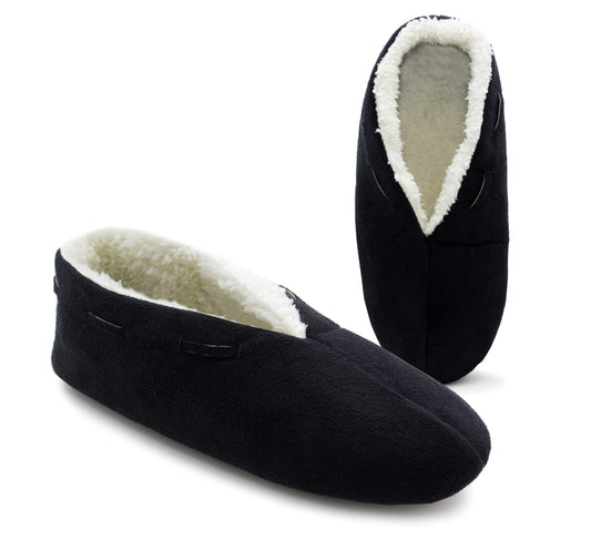 Womens Navy Faux Fur Lined Moccasin Slippers Lightweight Warm Cosy Slip On Faux Suede Loafer Soft Sole Indoor House Shoes