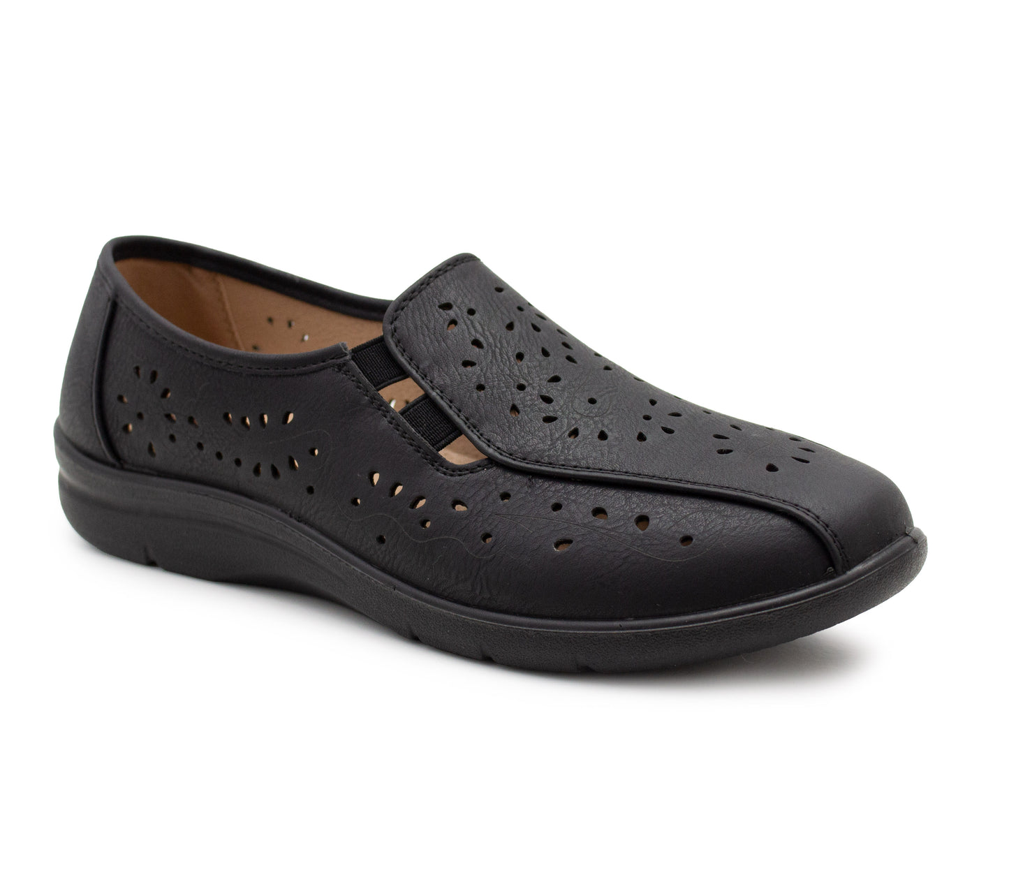 Womens Slip On Elastic Loafers Flat Ladies Casual Breathable Office Nurse Pumps Shoes Black