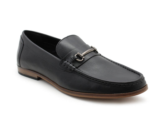 Mens Black Leather Loafers Slip On Formal Smart Shoes Metal Detail Office Wedding Dress Shoes