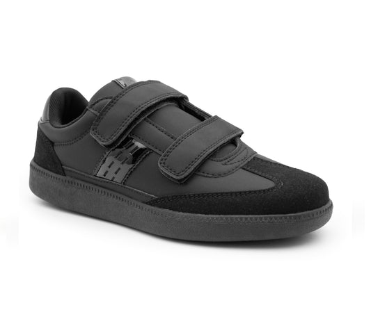 Boys Black Touch Fasten Trainers Kids Youth School Shoes Easy Fasten Slip On Sneakers Smart Uniform Sports Trainer Pumps Shoe