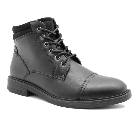 Mens Formal Derby Ankle Boots Black Faux Leather Lace Up Side Zip Smart Casual Fashion Boot Dress Shoes