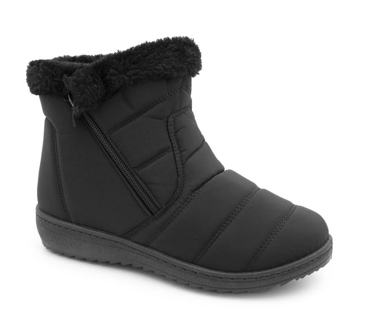 Womens Winter Black Boots Faux Fur Lined Zip Up Warm Insulated Ladies Slip On Quilted Thermal Ankle Boot