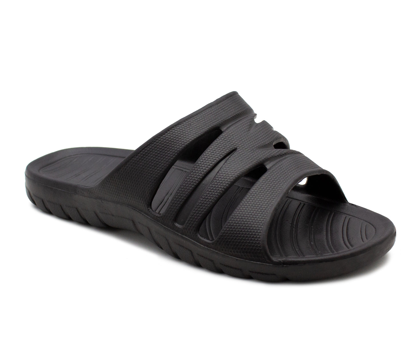 Womens All Black Sliders EVA Lightweight Ladies Summer Beach Shower Bathroom Fashion Spa Slipper Mules Flip Flop Sandals