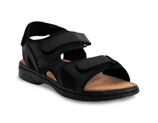 JOHN Mens Black Leather Hiking Sandals