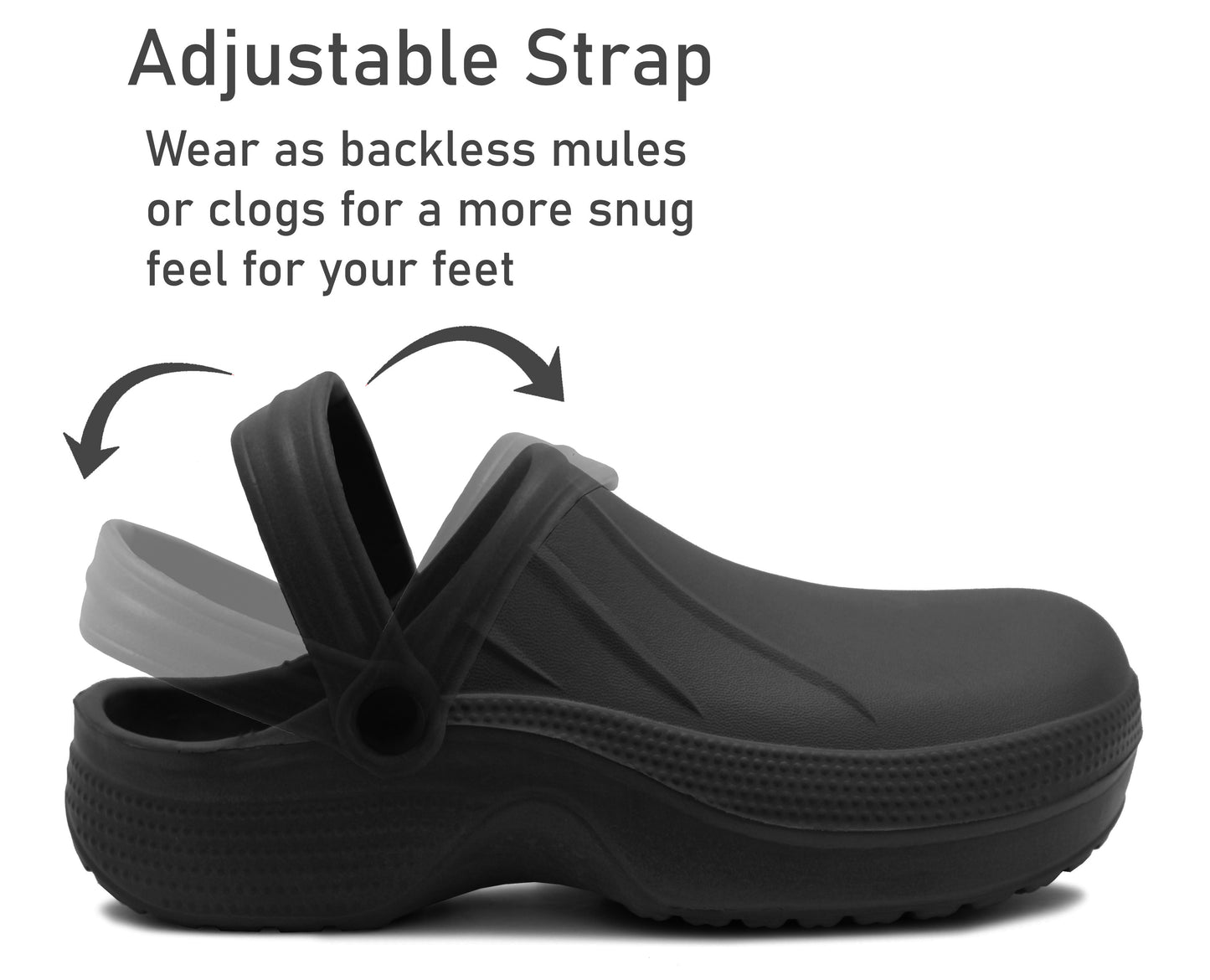 Womens Lightweight Clogs EVA Slip On Garden Adjustable Strap Summer Beach Hospital Nurse Kitchen Chef Water Shoes Sandals in Black