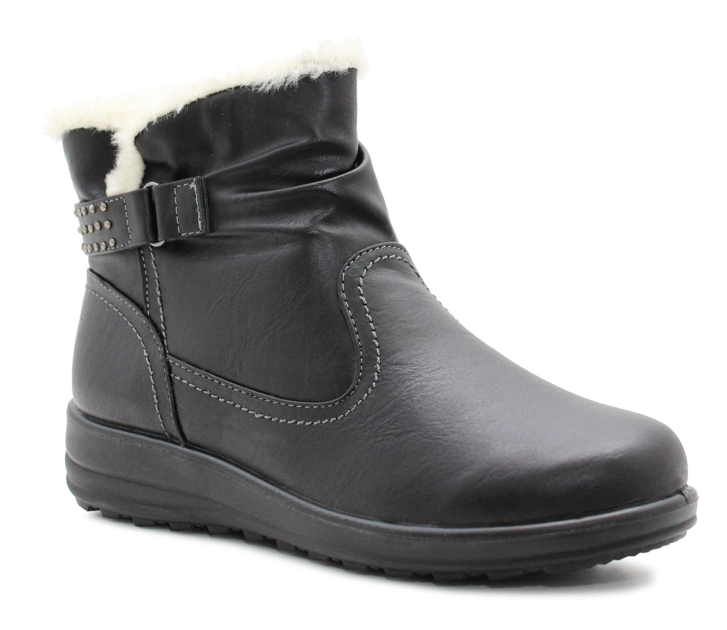Womens Faux Fur Lined Winter Boots Ladies Warm Zip Up Casual Lightweight Ankle Boots