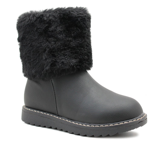 Girls Kids Black Winter Ankle Boots Mid Calf Zip Up Warm Casual Youth Snow Boots