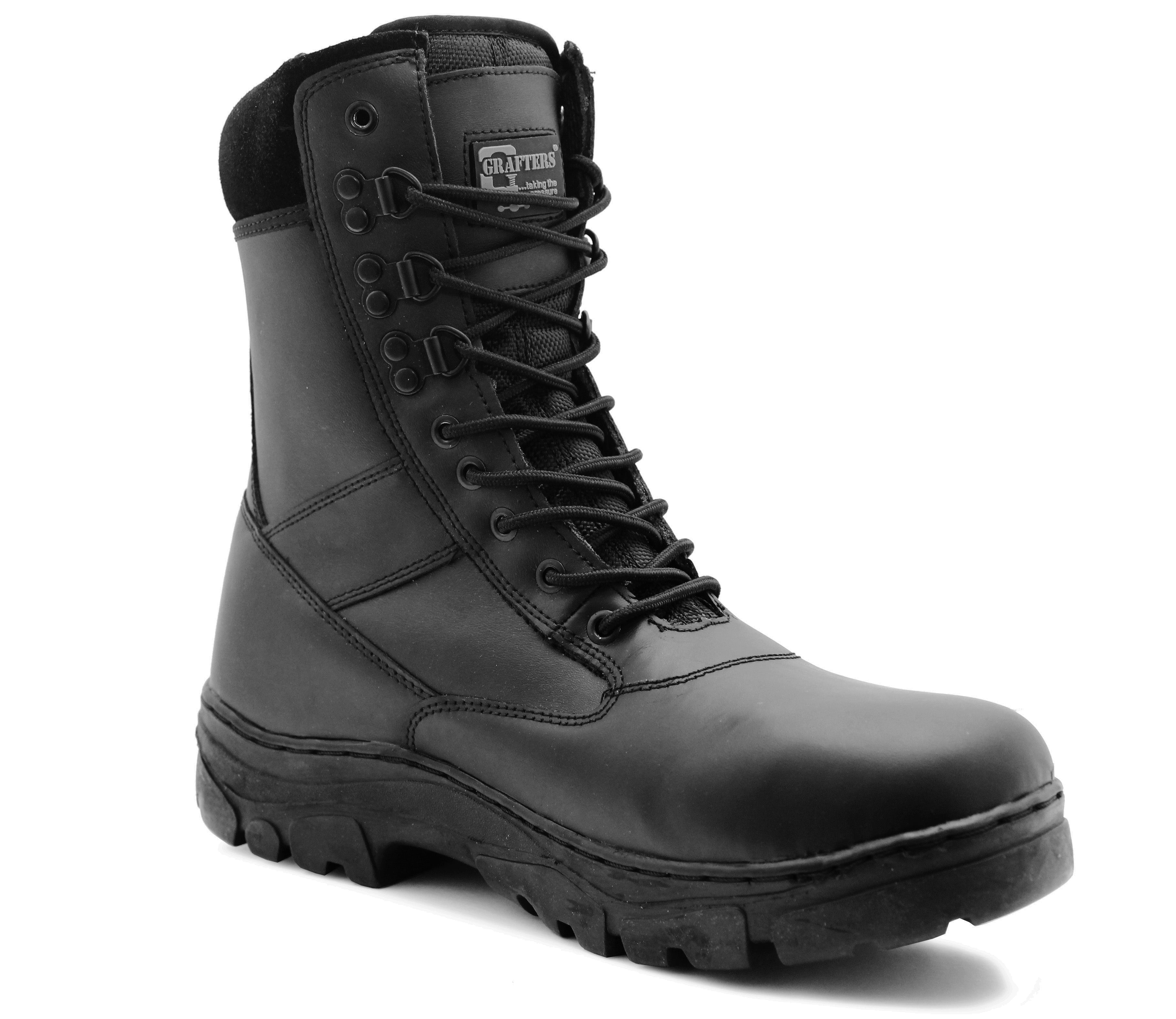 Mens Military Boots Black Leather High Top Combat Tactical Army Style