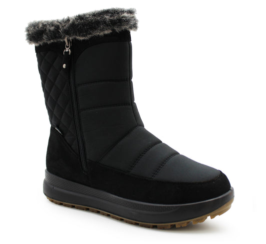 Womens Winter Snow Boots Warm Insulated Faux Fur Lined Ladies Mid Calf Zip Up Quilted Boots
