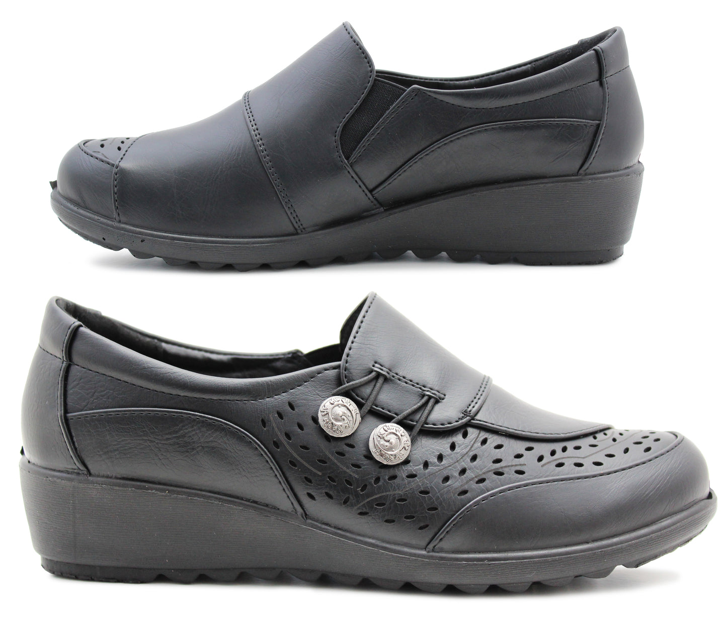 Womens Slip On Elastic Loop Fasten Loafers Ladies Casual Smart Low Wedge Office Moccasin Pumps Shoes