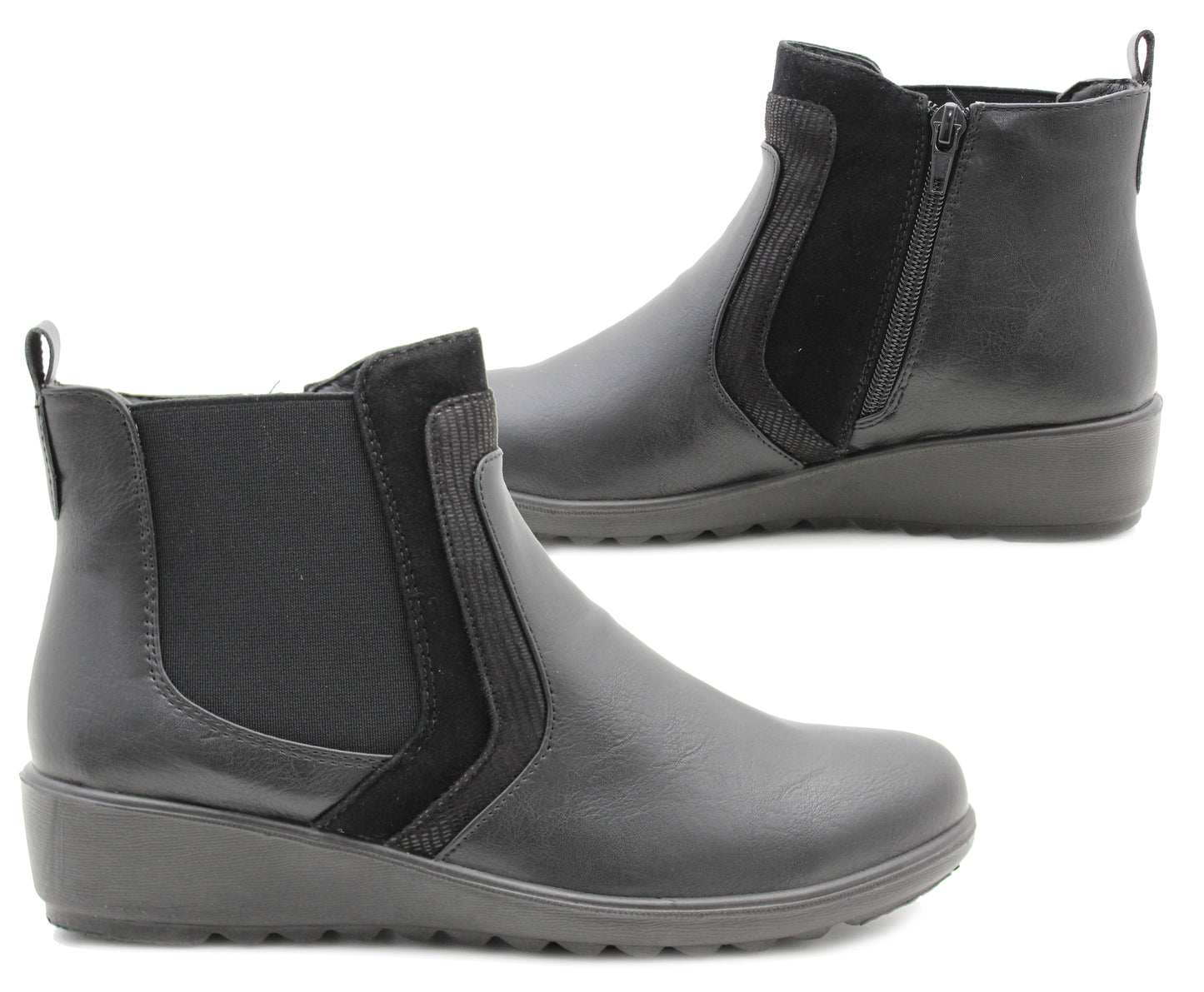 Womens Ankle Boots Zip Up Low Wedge Heel Flat Formal Office Smart Casual Boots