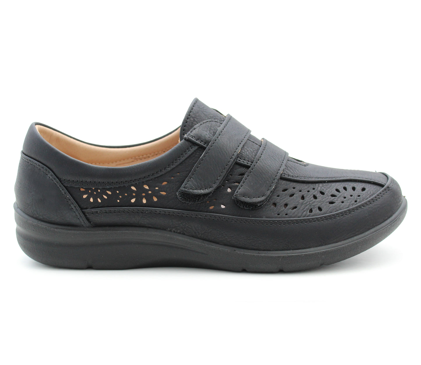 Womens Touch Fasten Loafers Flat Ladies Casual Breathable Office Nurse Pumps Shoes Black