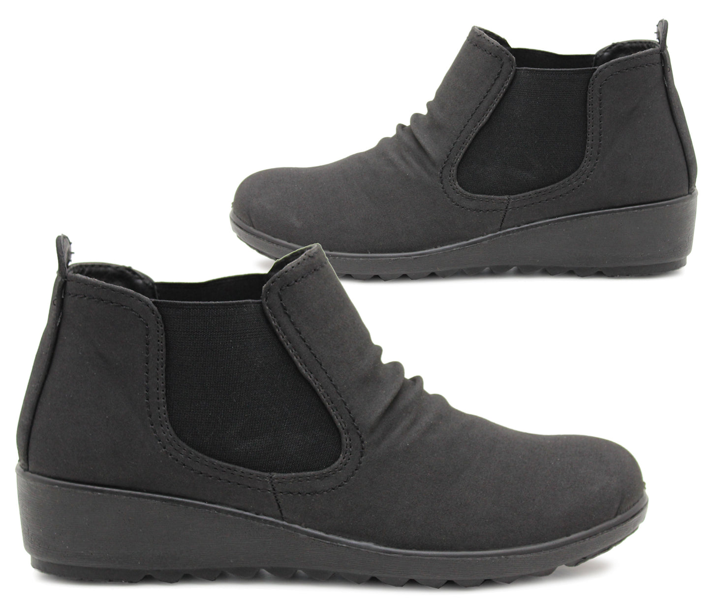 Cushion Walk Womens Slip On Low Ankle Boots Ladies Casual Smart Office Low Wedge Boots