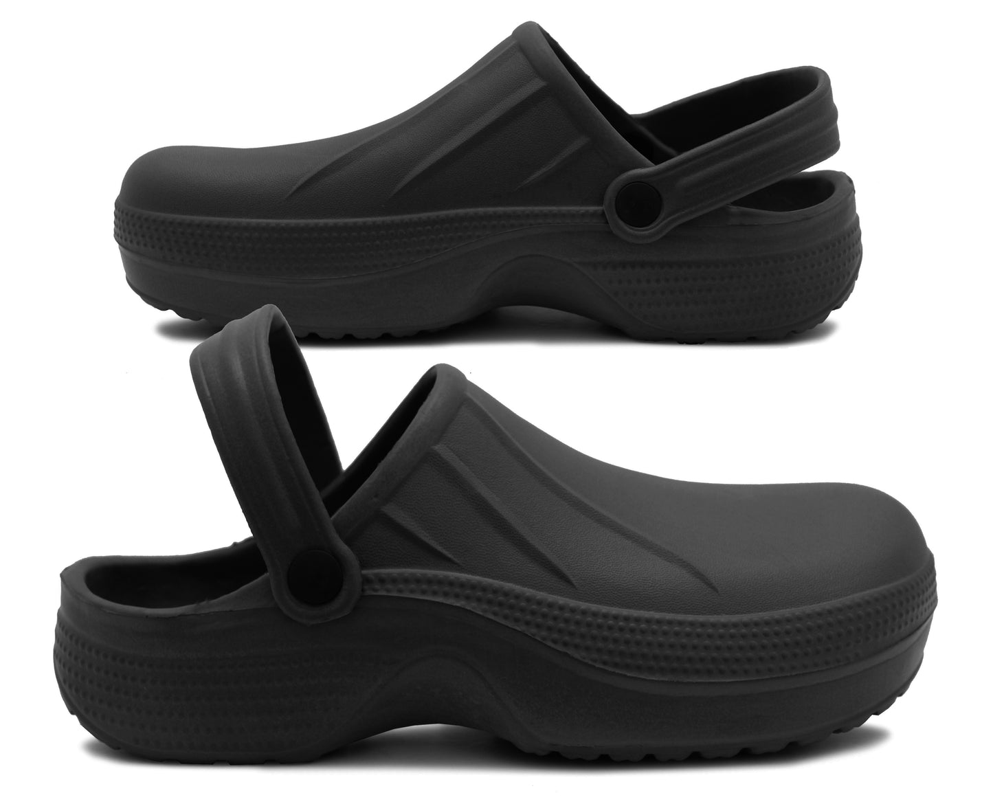 Womens Lightweight Clogs EVA Slip On Garden Adjustable Strap Summer Beach Hospital Nurse Kitchen Chef Water Shoes Sandals in Black