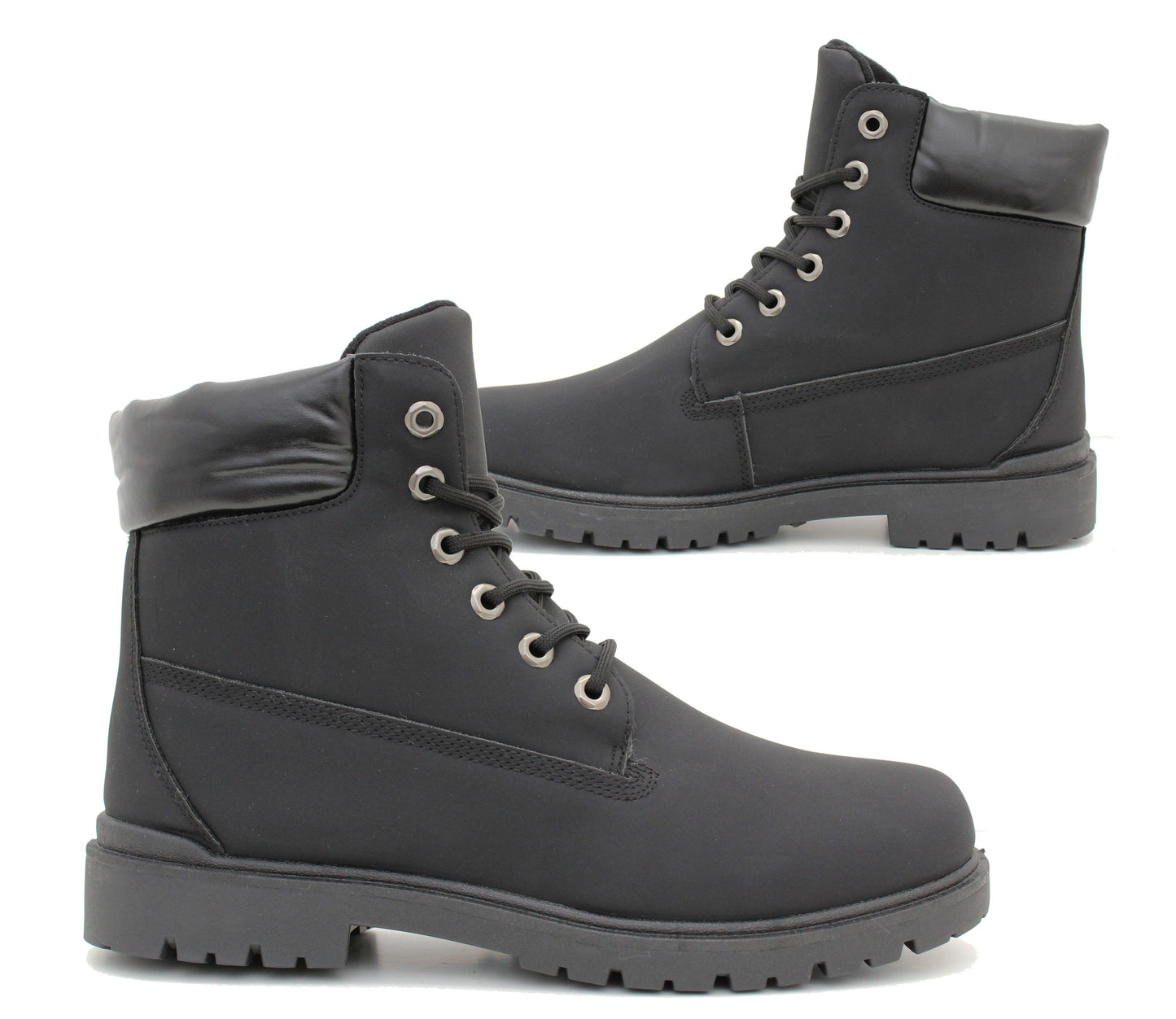 Mens Lace Up Fashion Black Combat Boots High Top Padded Collar Hiking Chelsea Ankle Boots