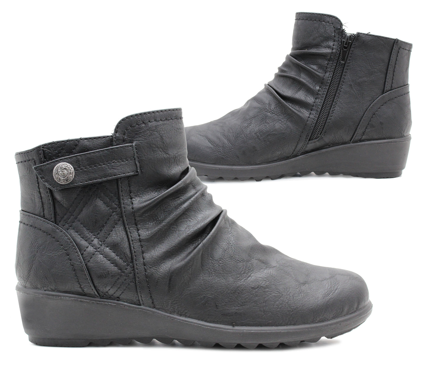 Cushion Walk Womens Zip Up Ankle Boots Ladies Casual Smart Office Low Wedge Boots