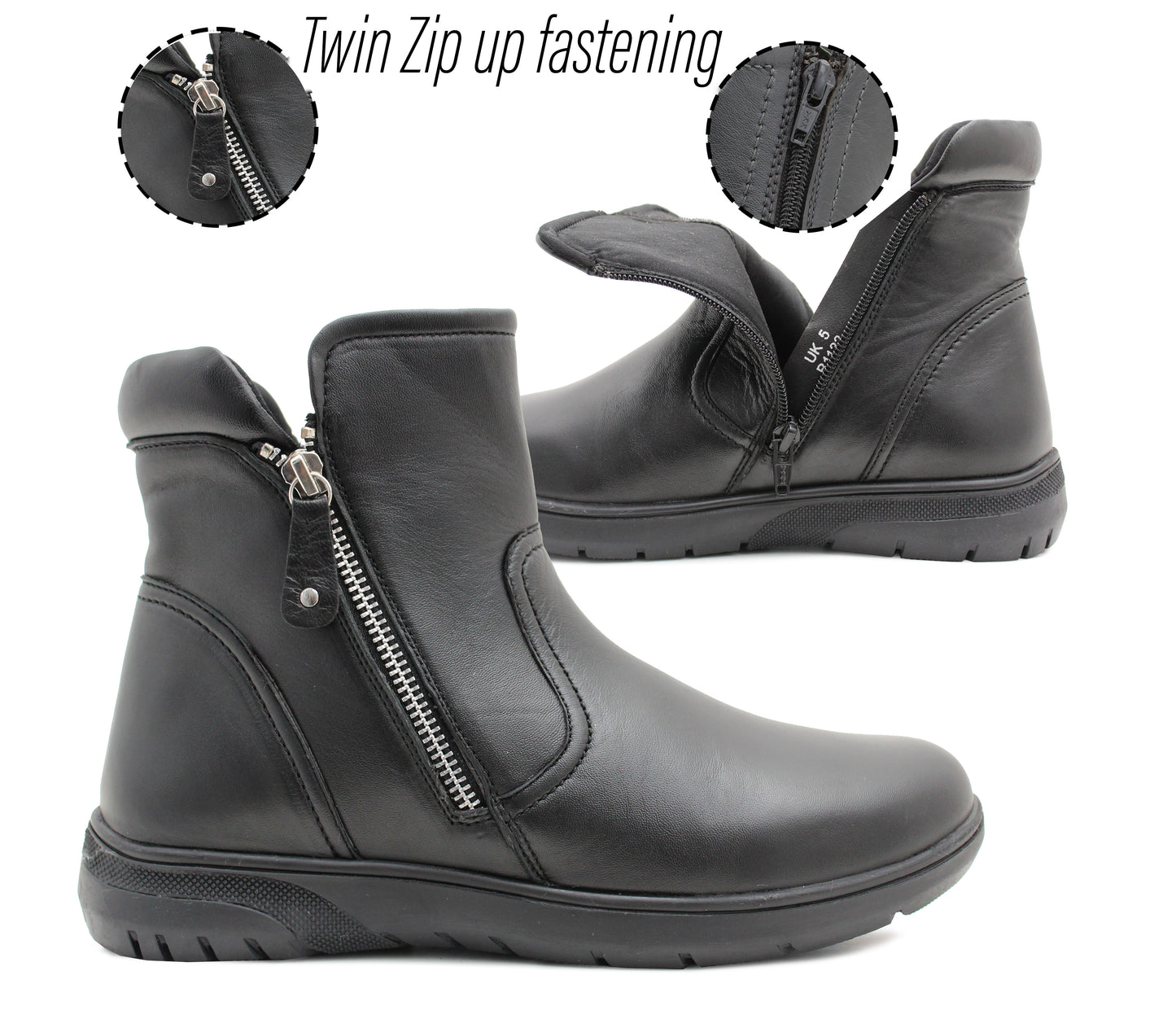 Ladies Genuine Leather Ankle Boots Womens Double Zip Up Casual Smart Office Formal Chelsea Boots