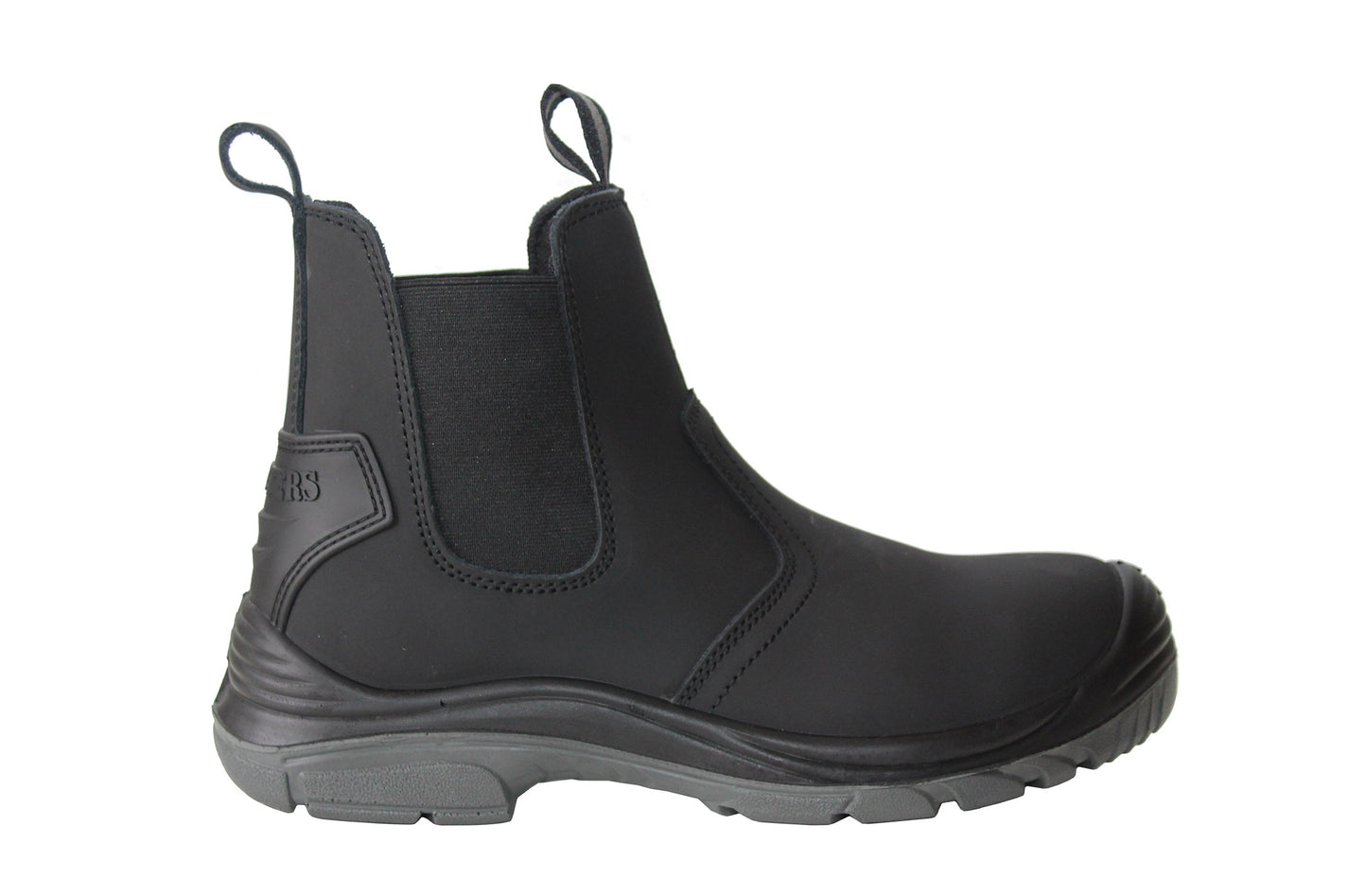 Mens Lightweight Black Leather Safety Steel Toe Slip On Twin Gusset Work Dealer Boots Shoes