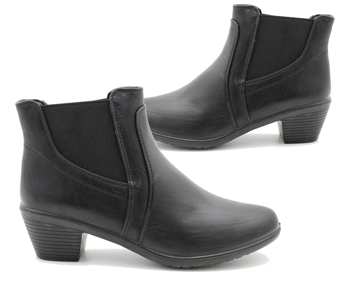 Cushion Walk Womens Ankle Boots Black Mid Heel Elastic Formal Office Trouser Shoes