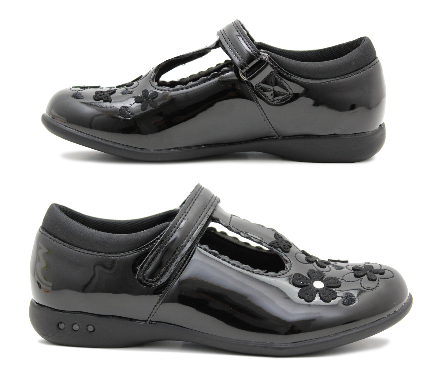 NATALIE Girls Kids Mary Janes LED Flashing Light Up School Shoes Touch Fasten Uniform Smart Loafer Pumps