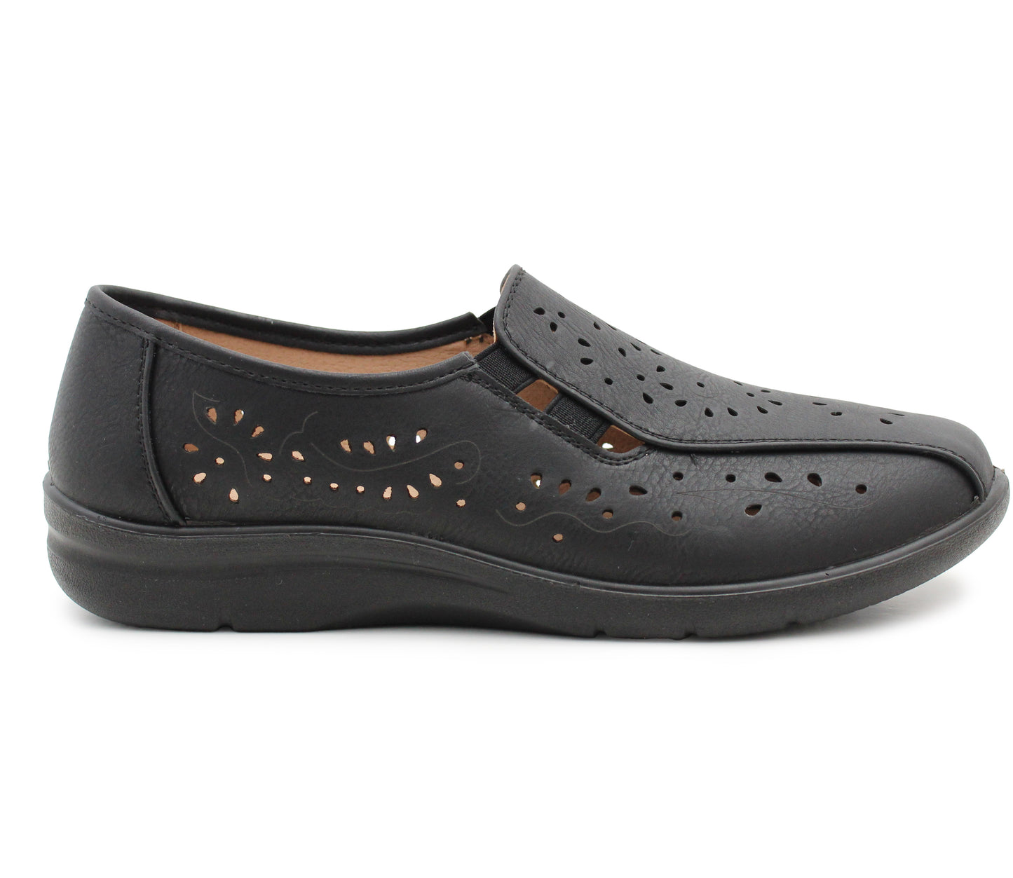 Womens Slip On Elastic Loafers Flat Ladies Casual Breathable Office Nurse Pumps Shoes Black