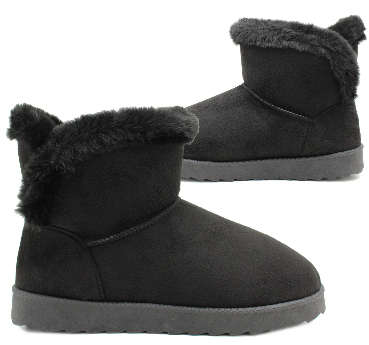 Womens Ankle Boots Black Warm Faux Fur Lined Ladies Slip On Thermal Winter Boots