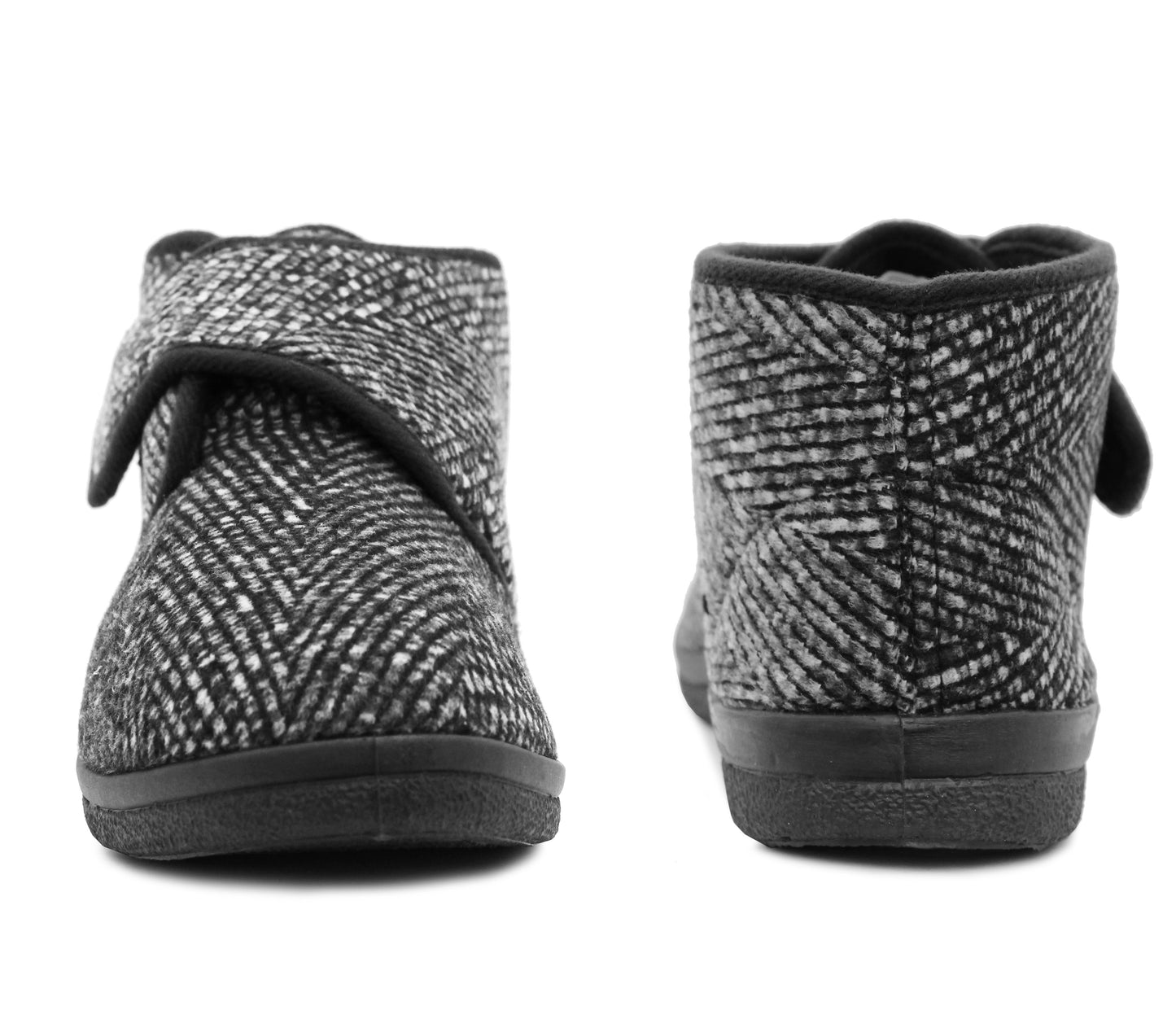 Mens Black Ankle Boot Slippers High Top Wide Opening Touch Fasten Slip On House Shoes
