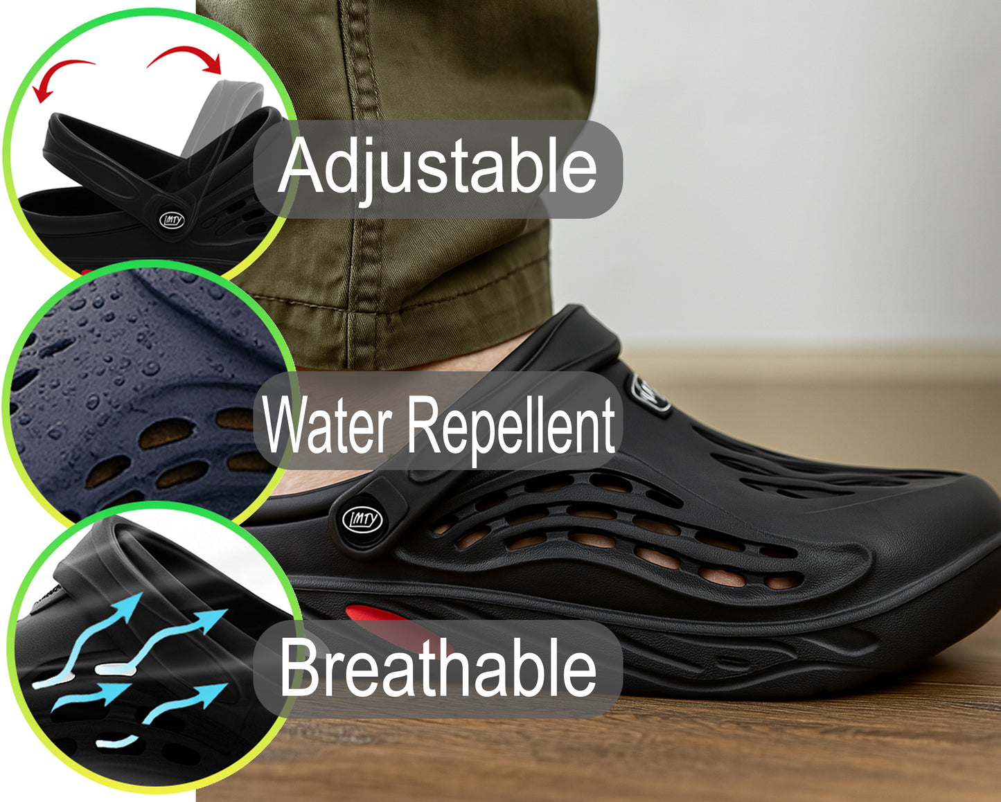 Mens Clogs Breathable Lightweight EVA Garden Sandals Slippers Hospital Clog Pool Shower Holiday Beach Mule Water Shoes Black
