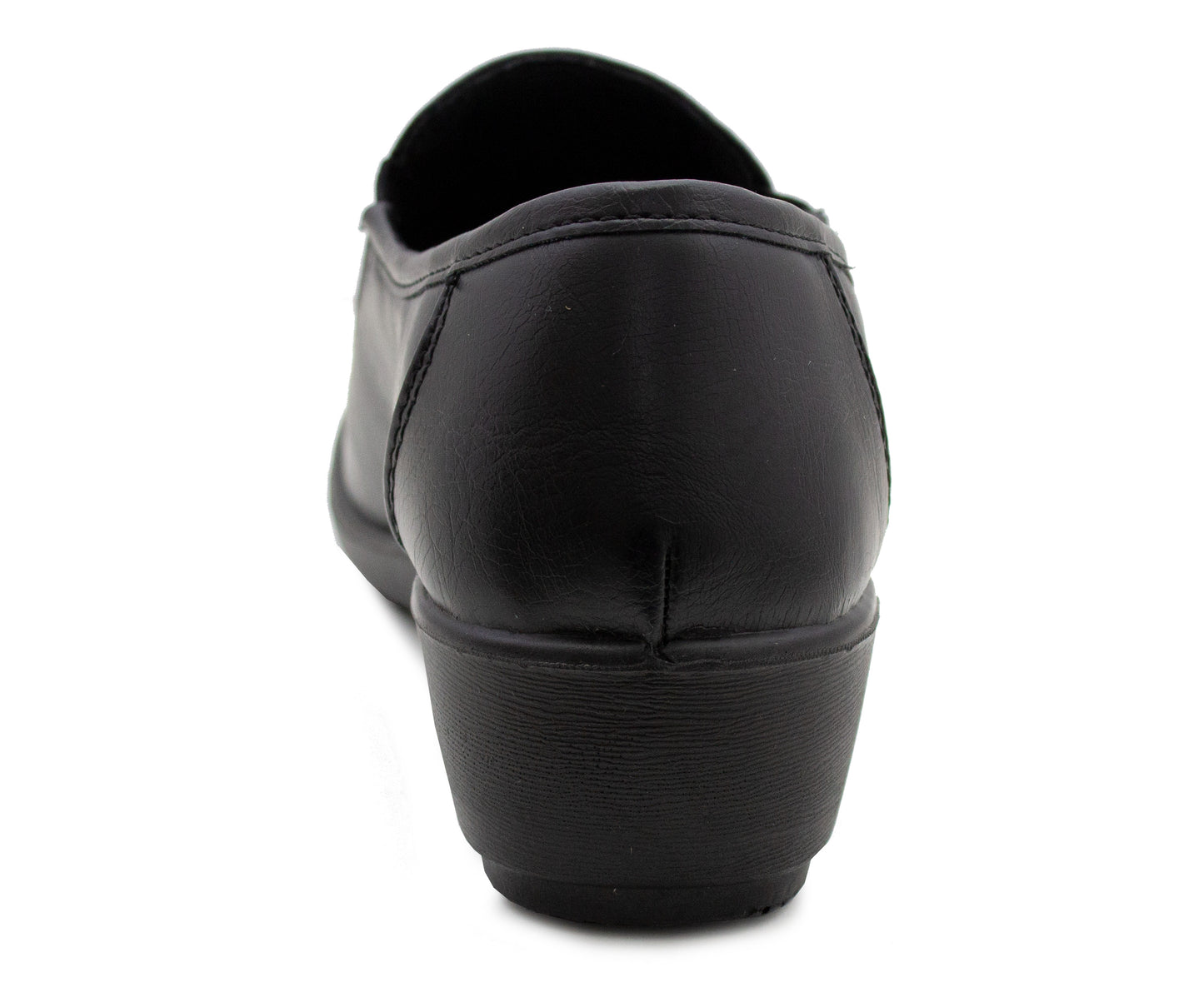 Womens Black Loafers Low Wedge Heel Slip On Office Shoes Formal Smart Casual Pumps