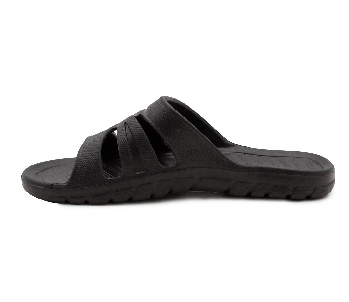 Womens All Black Sliders EVA Lightweight Ladies Summer Beach Shower Bathroom Fashion Spa Slipper Mules Flip Flop Sandals