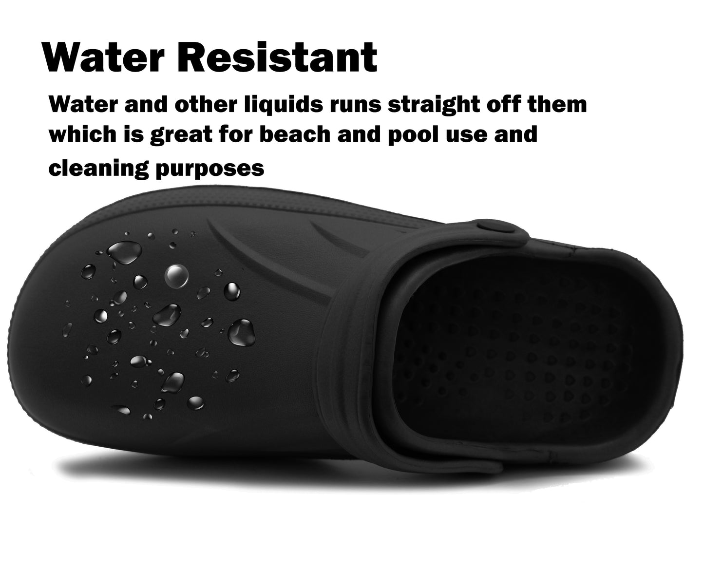Womens Lightweight Clogs EVA Slip On Garden Adjustable Strap Summer Beach Hospital Nurse Kitchen Chef Water Shoes Sandals in Black