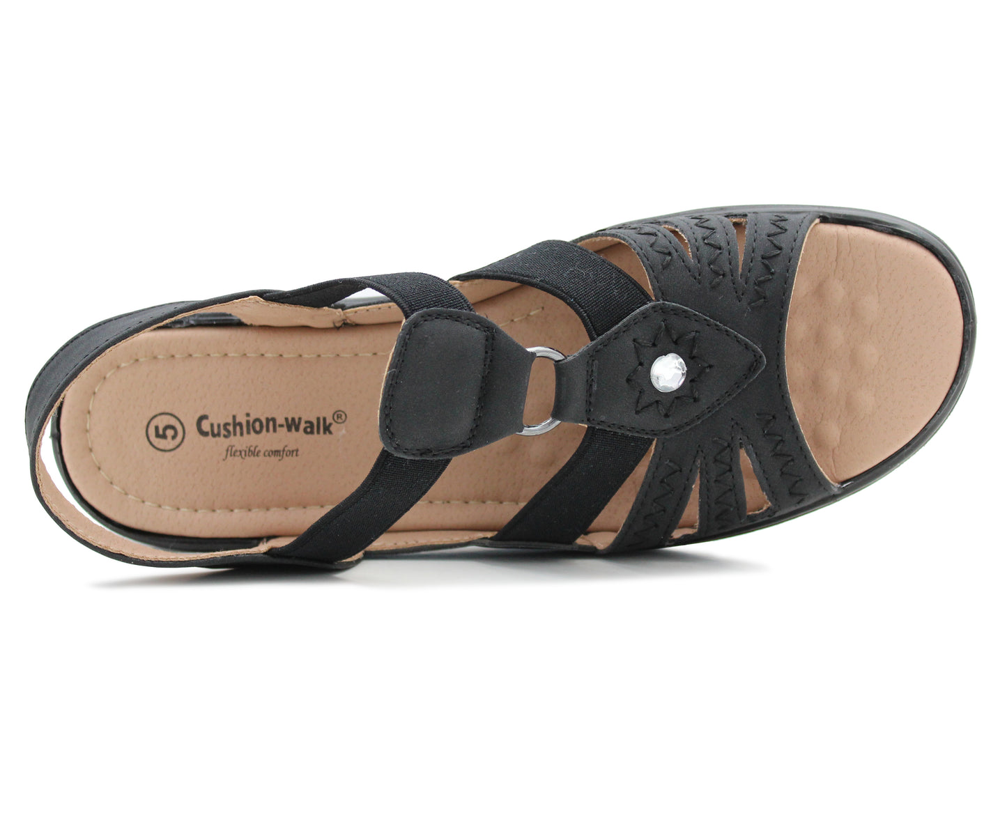 Womens Slip On Elasticated Sandals Low Wedge Heel Strap Ladies Casual Fashion Summer Beach Slingbacks in Black