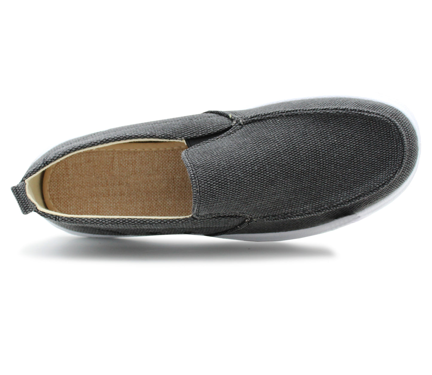 Mens Canvas Denim Slip On Trainers Elastic Flat Casual Deck Boat Shoe Loafers Charcoal Black