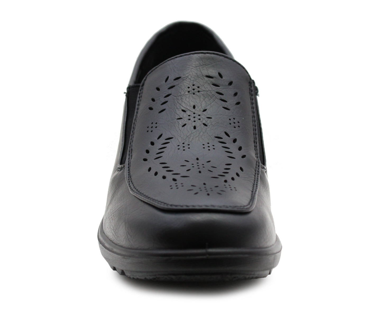 Womens Black Loafers Low Wedge Heel Slip On Office Shoes Formal Smart Casual Pumps