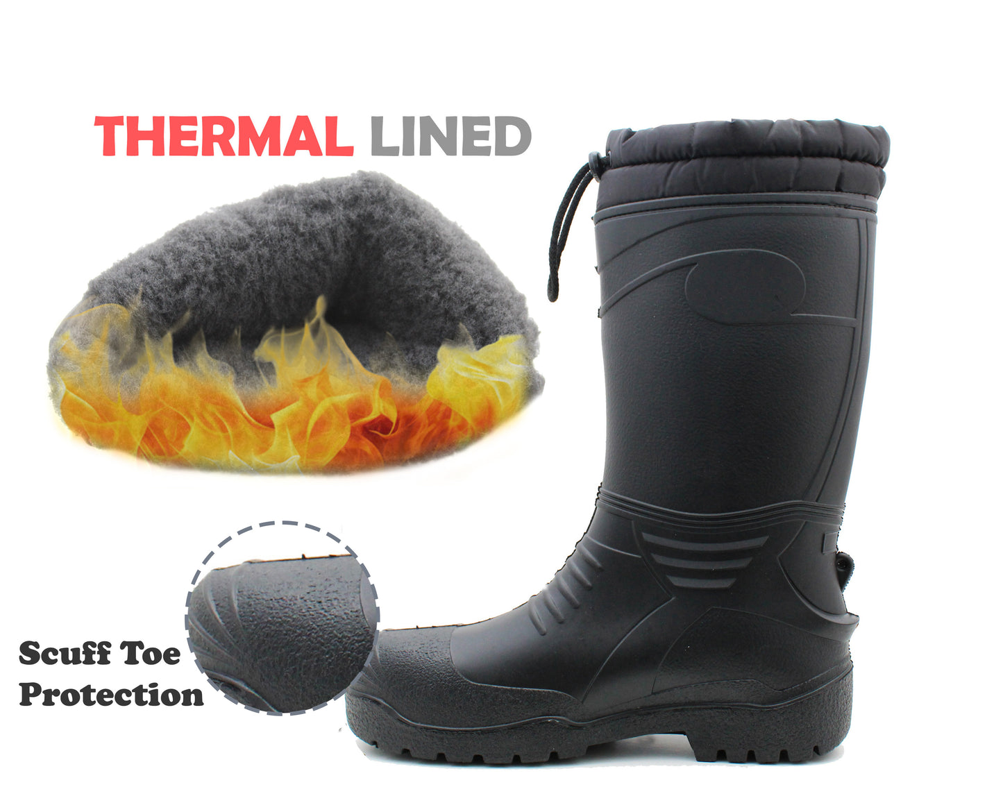 Mens Thermal Wellington Boots Warm Fur Lined Waterproof Wellies Insulated Winter Rain Boots