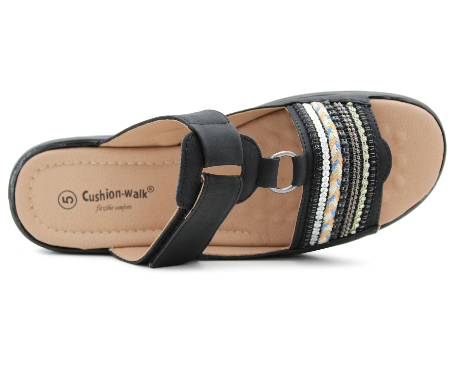 Womens Touch Fasten Sandals Low Wedge Diamante Open Toe Slip On Backless Ladies Summer Fashion Sandals in Black