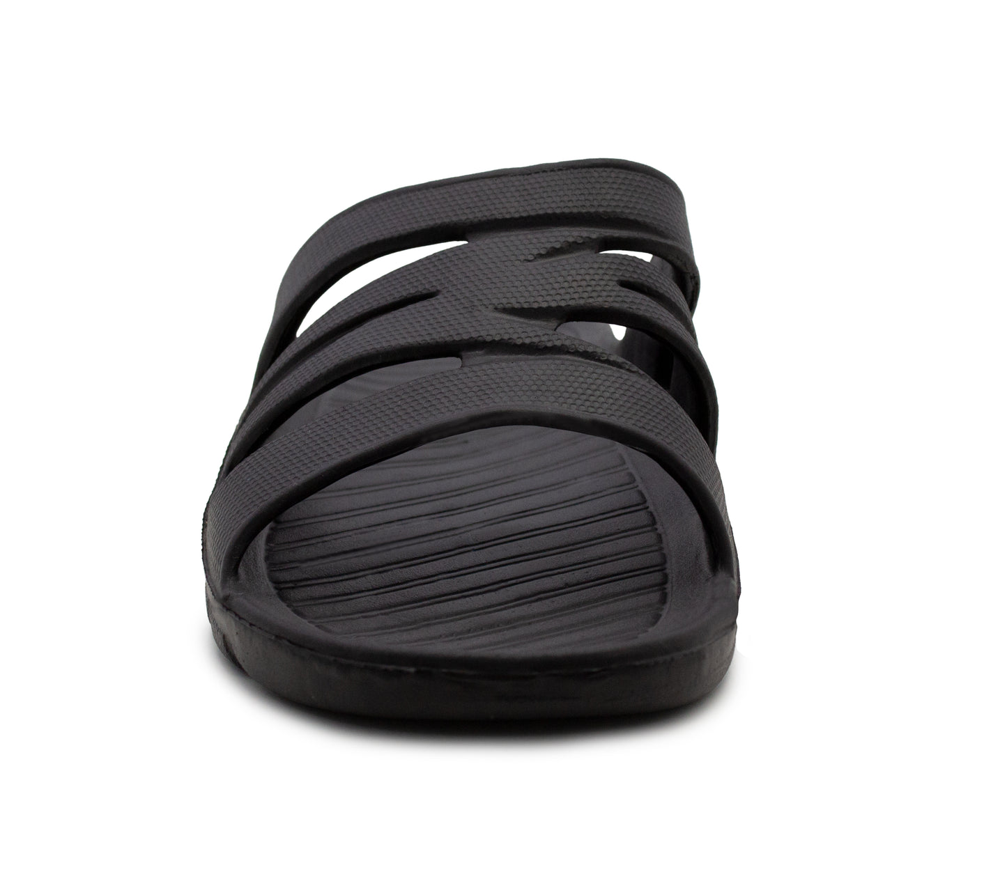 Womens All Black Sliders EVA Lightweight Ladies Summer Beach Shower Bathroom Fashion Spa Slipper Mules Flip Flop Sandals