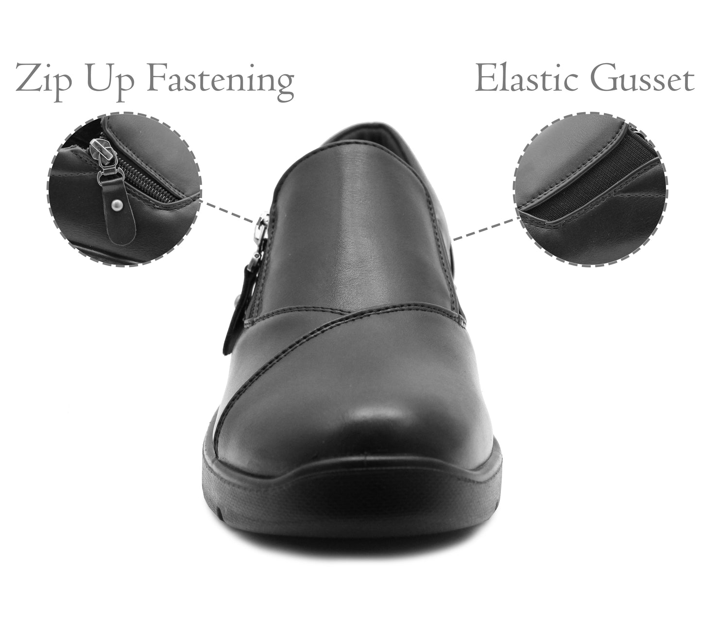 Womens Slip On Loafers Ladies Casual Smart Zip Gusset Low Wedge Flat Office Black Moccasin Pumps Shoes