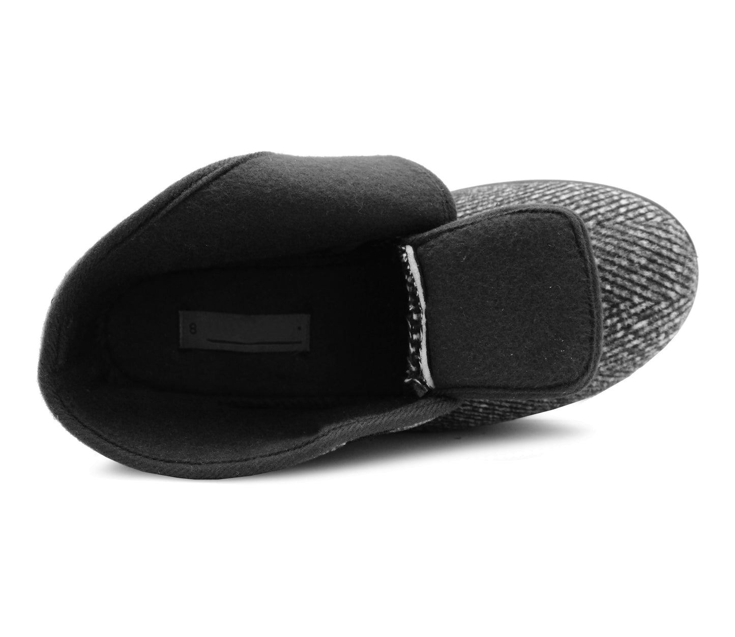 Mens Black Ankle Boot Slippers High Top Wide Opening Touch Fasten Slip On House Shoes